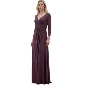 La Femme Ultra Soft Jersey Fitted Maxi Dress, V-neckline, Dark Garnet, Size 12